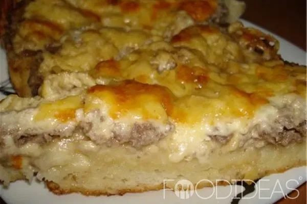 Открытый пирог с фаршем и картофелем в духовке: рецепт