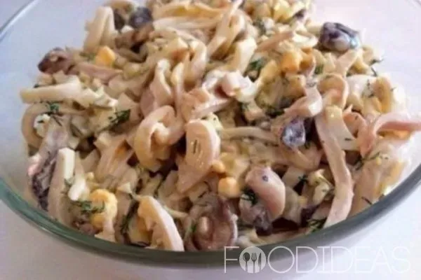 Салат с кальмарами и грибами: самый вкусный пошаговый рецепт с фото 